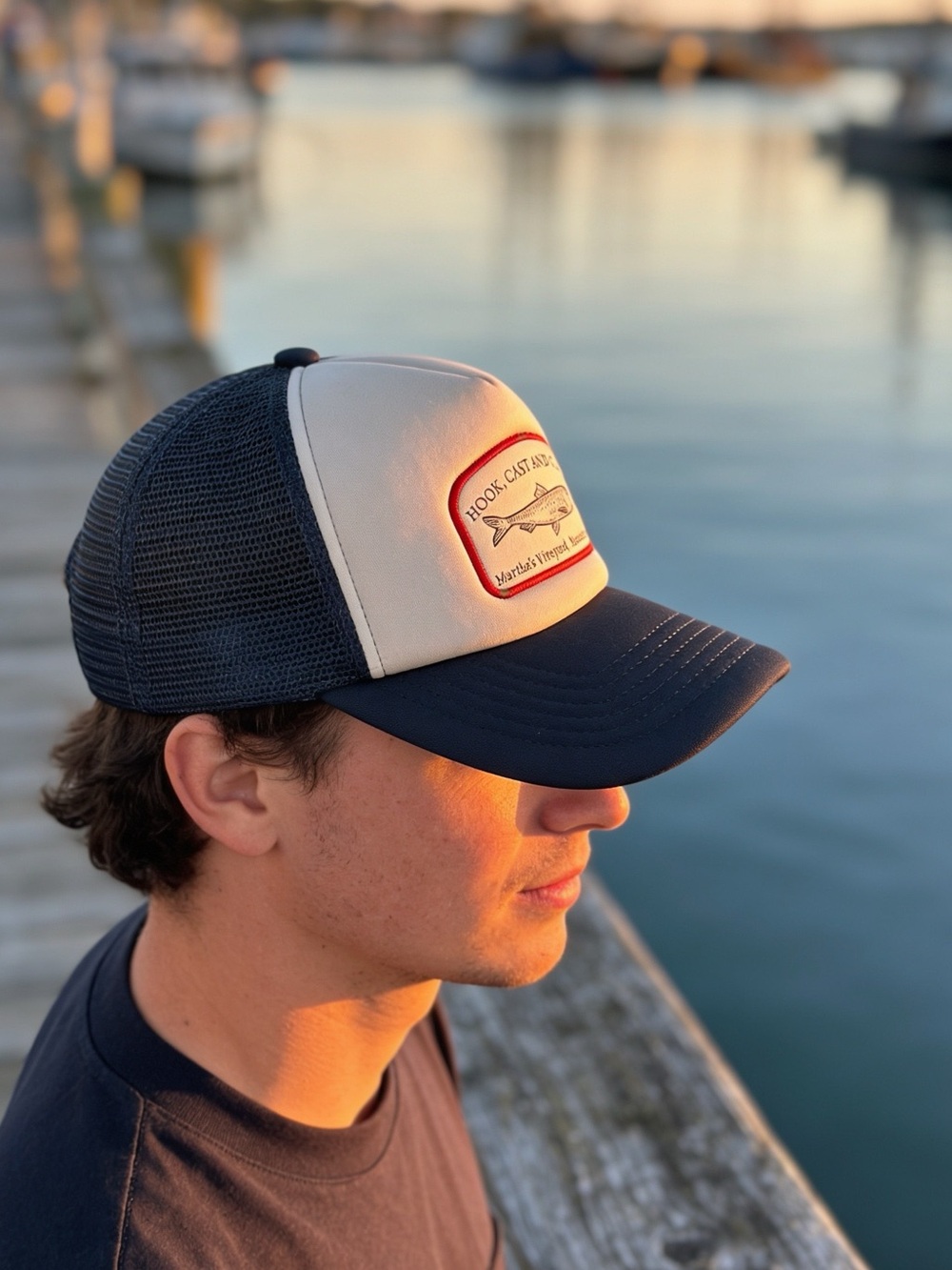 New “Hook, Cast and Chill” Trucker Hat Martha’s Vineyard Fish Graphic Print